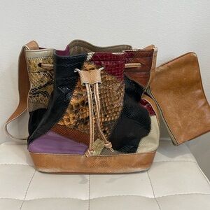 Vintage Caprice Patchwork Snakeskin Bucket Bag Satchel Handbag/Purse